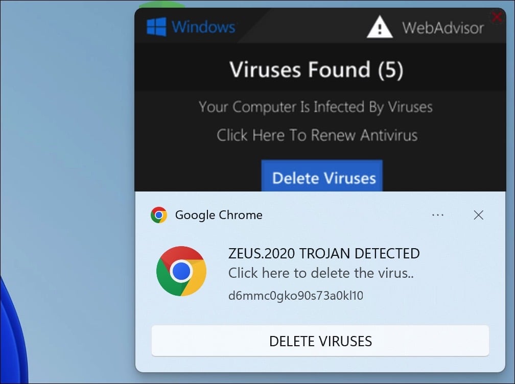 google chrome notification virus alert