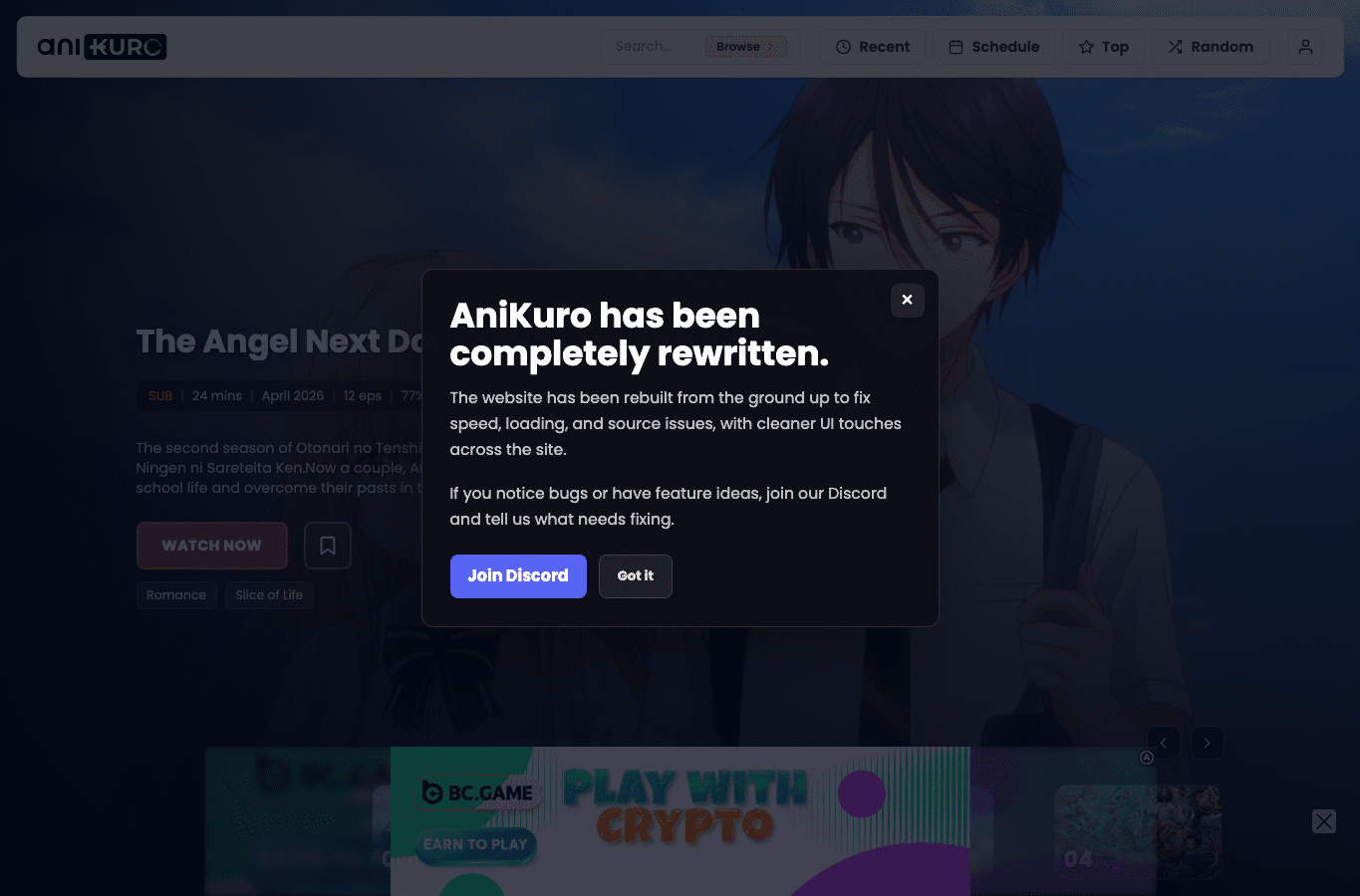 Screenshot preview of anikuro.to