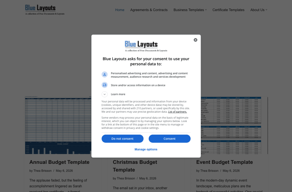 bluelayouts.org homepage screenshot