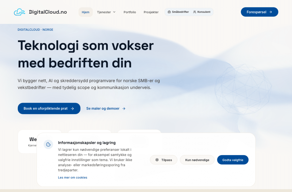 digitalcloud.no homepage screenshot