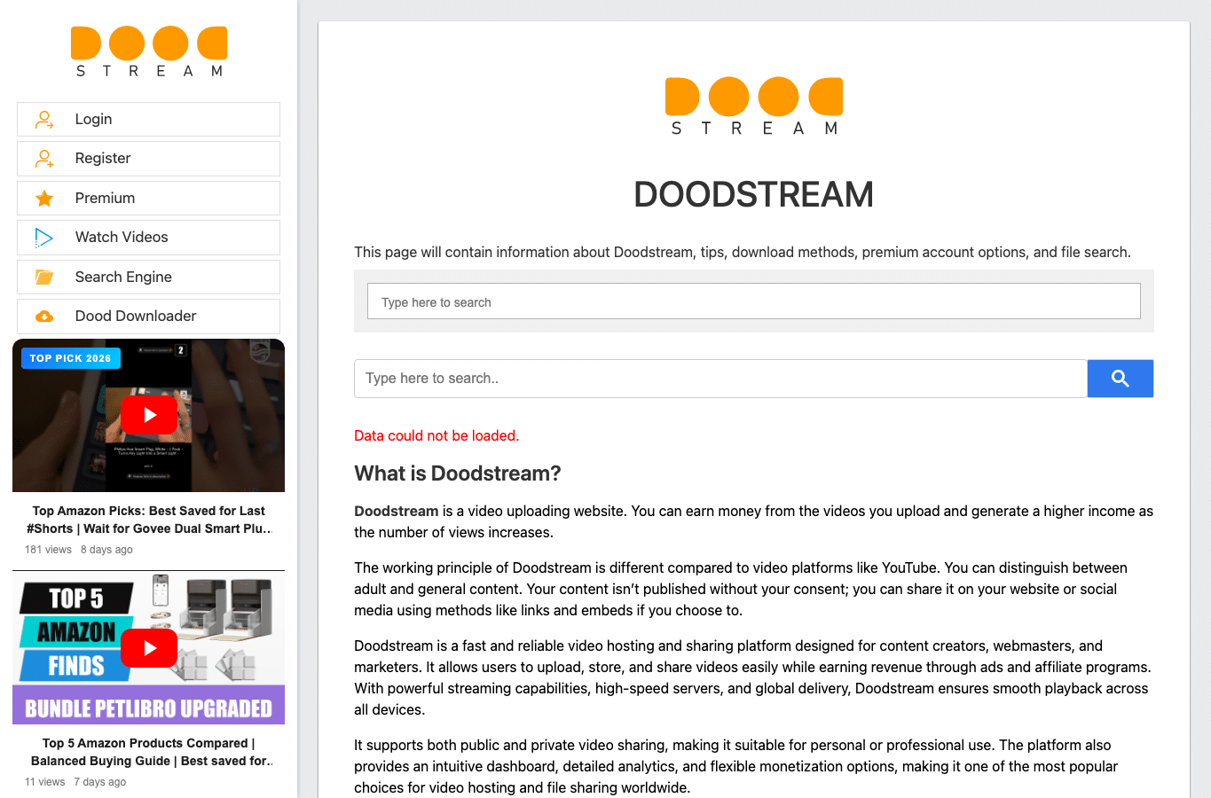 Screenshot preview of doodstream.me