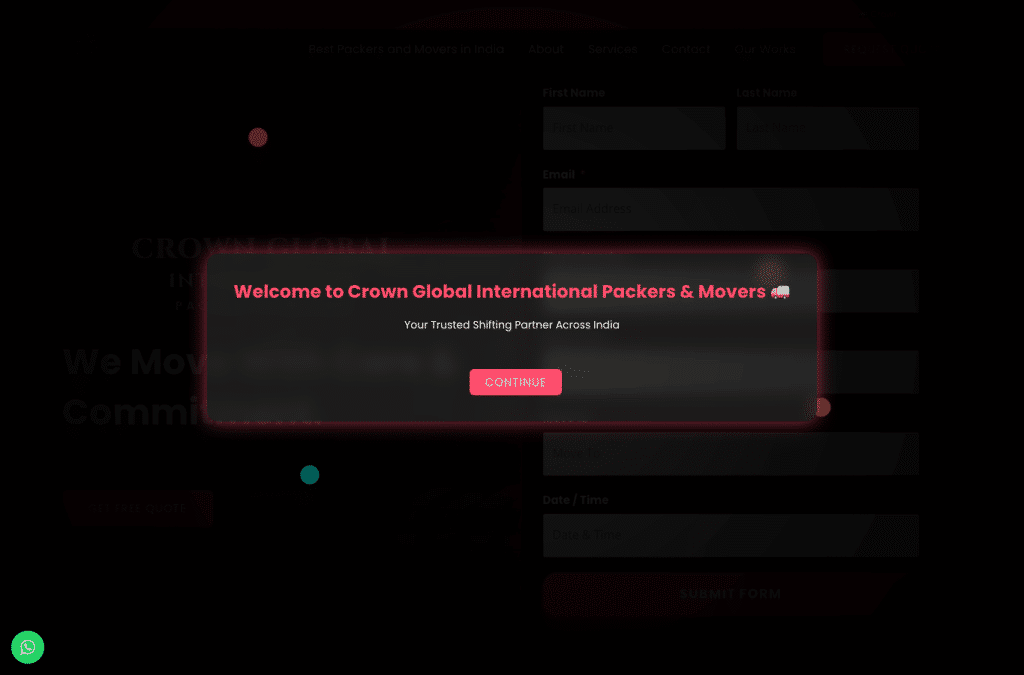 globalinternationalpackersandmovers.com homepage screenshot