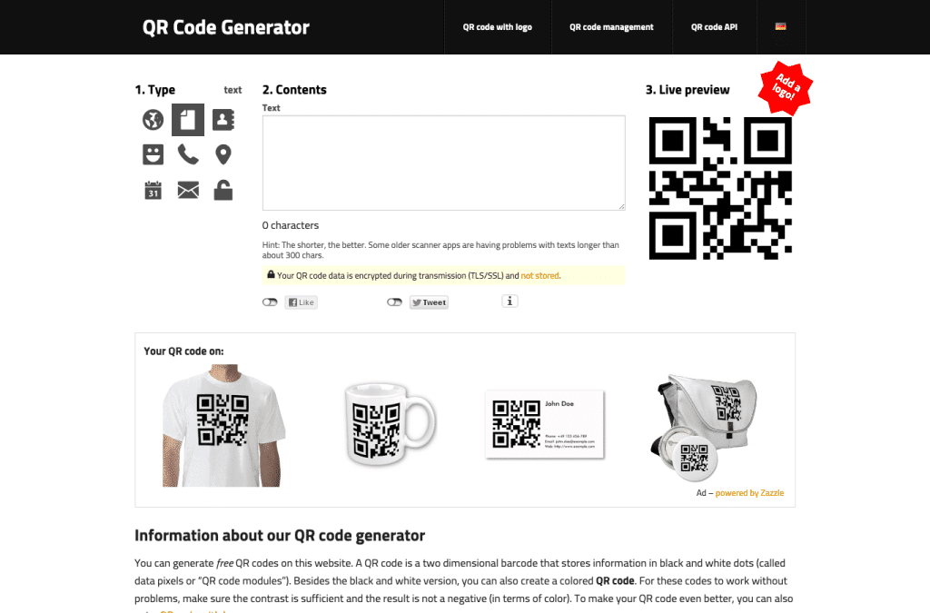 goqr.me homepage screenshot