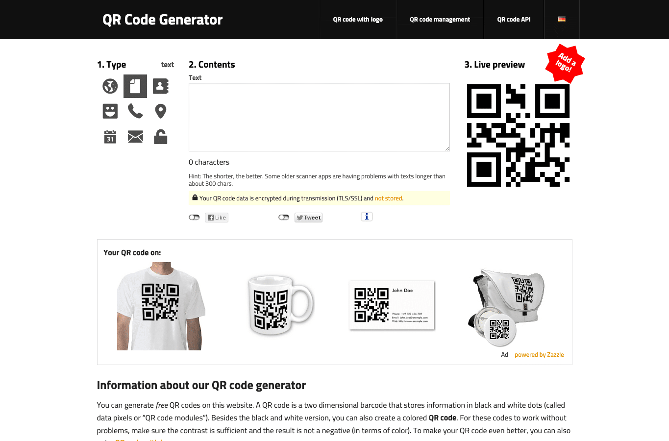 Screenshot preview of goqr.me