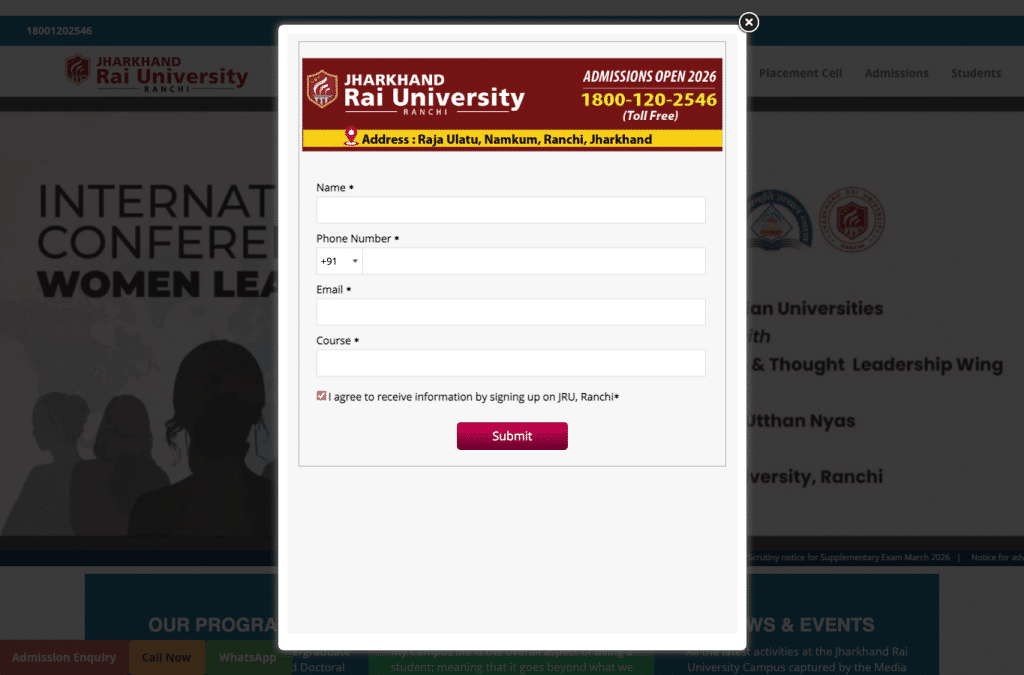 jru.edu.in homepage screenshot