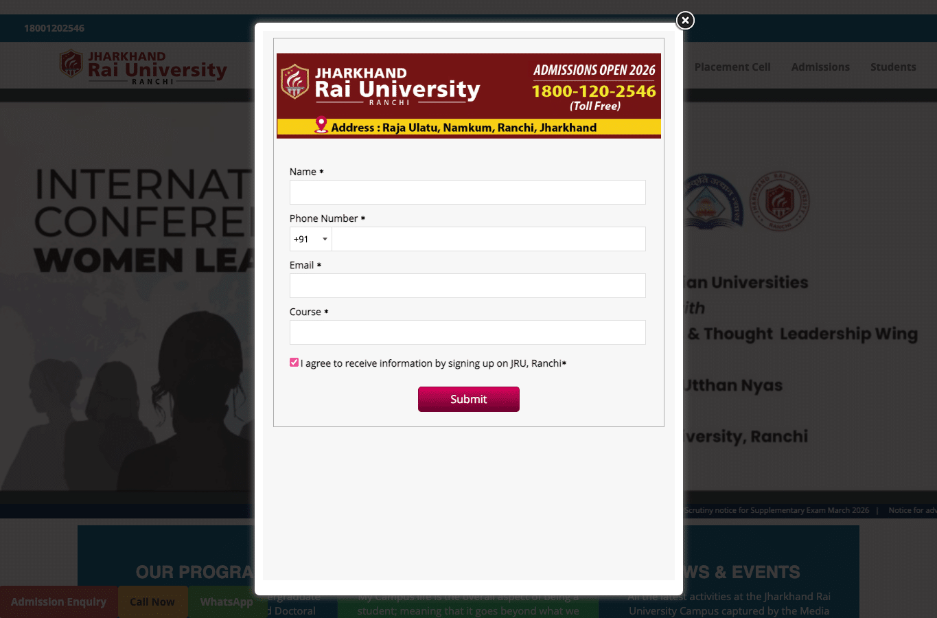 Screenshot preview of jru.edu.in