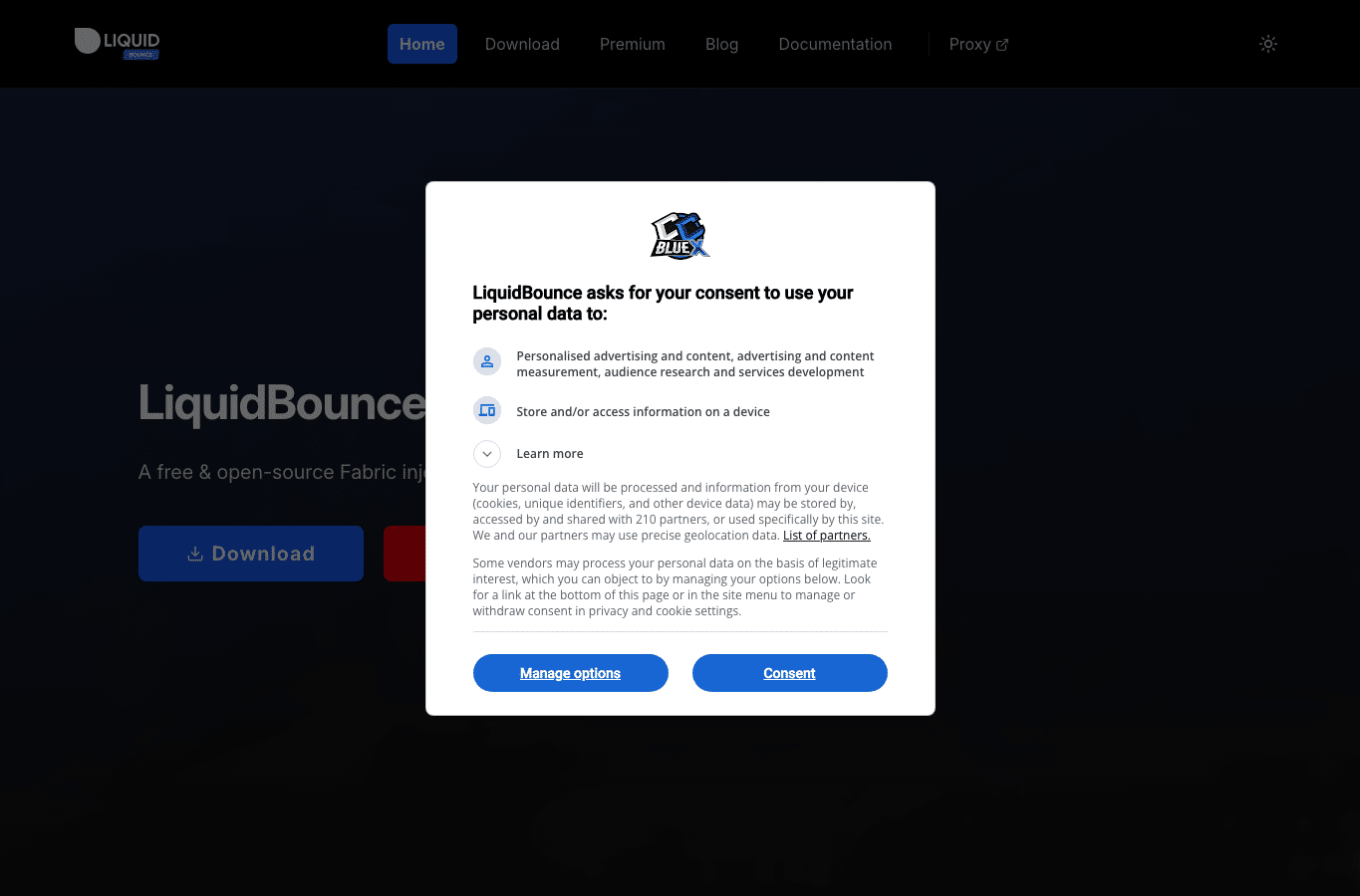 Screenshot preview of liquidbounce.net