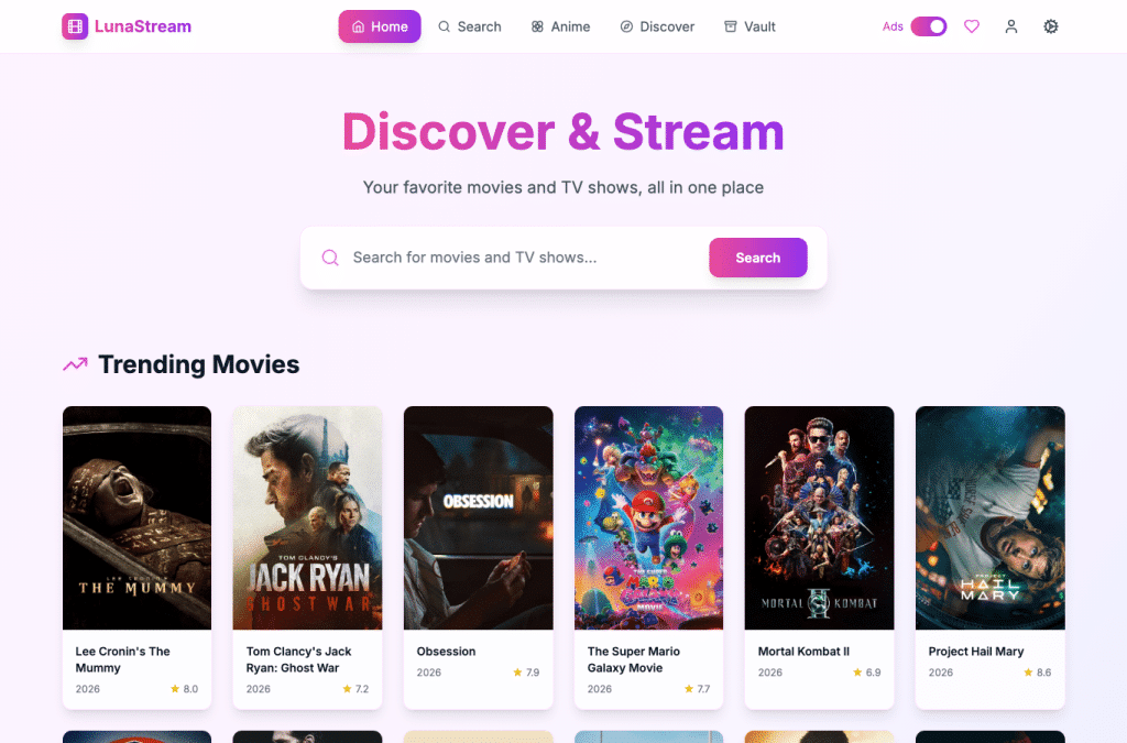 lunastream.watch homepage screenshot
