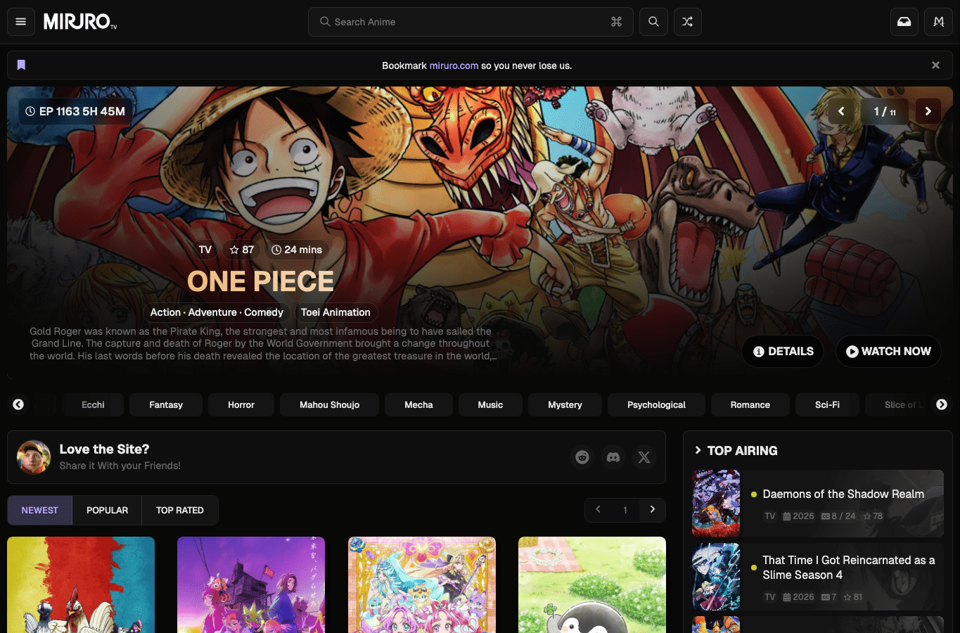 Screenshot preview of miruro.tv