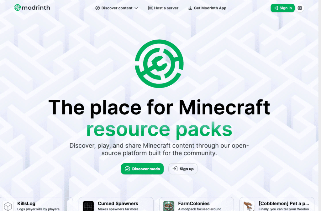 modrinth.com homepage screenshot