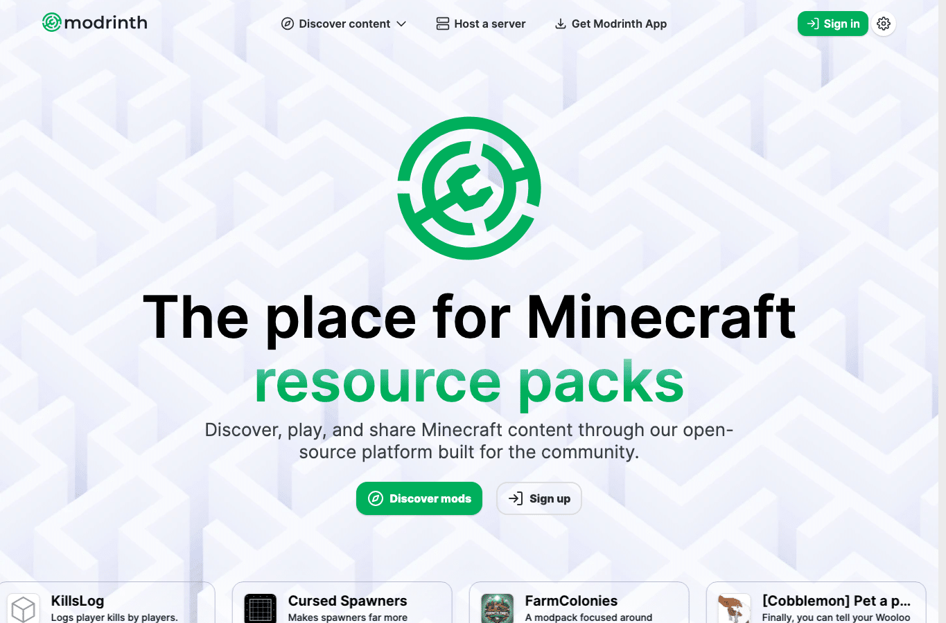 Screenshot preview of modrinth.com