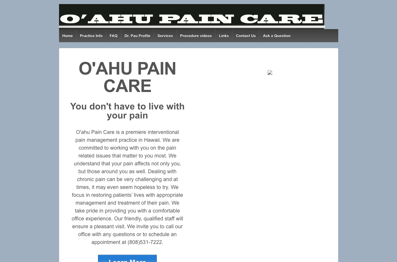 Screenshot preview of oahupaincare.com