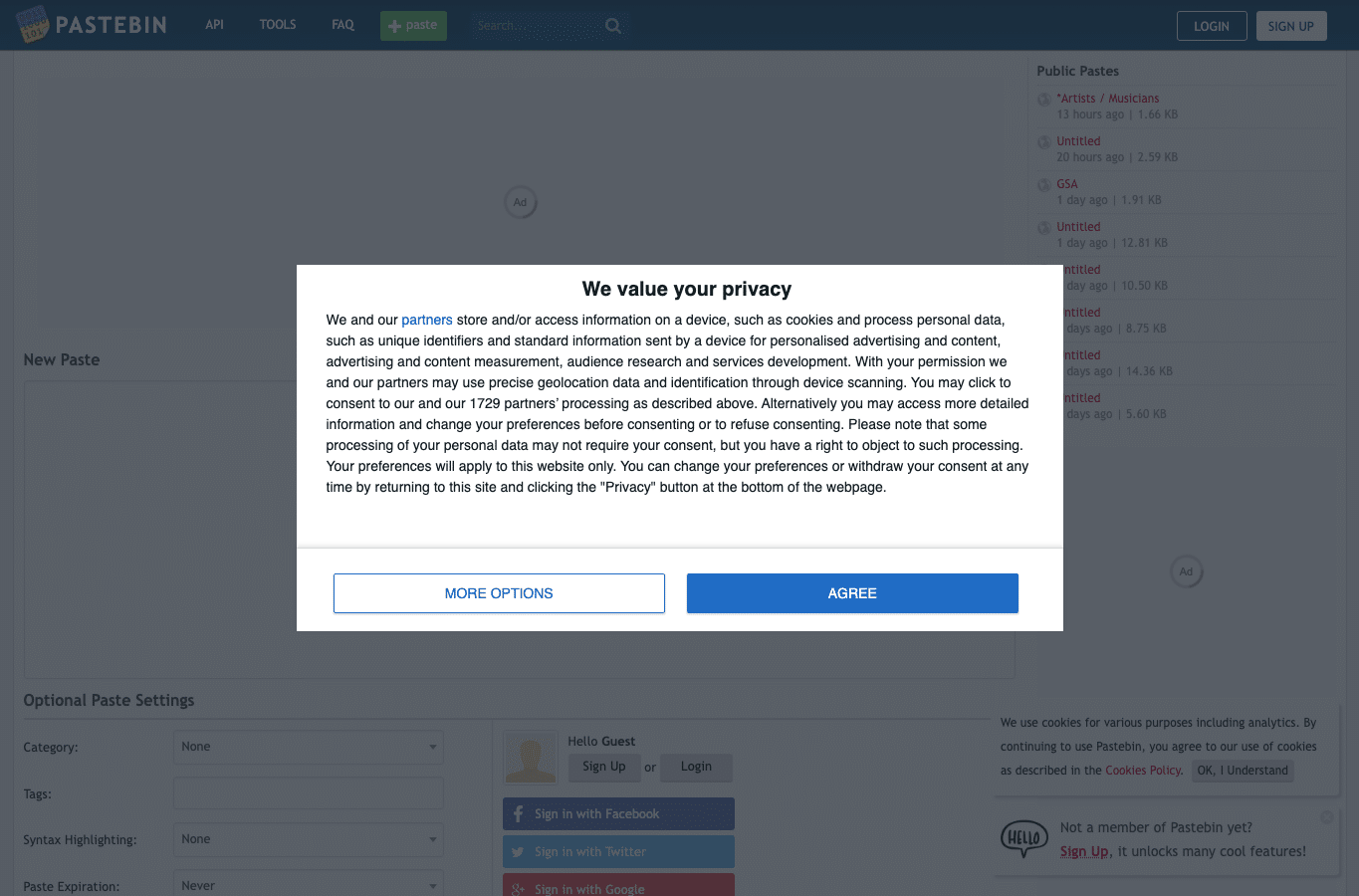 Screenshot preview of pastebin.com