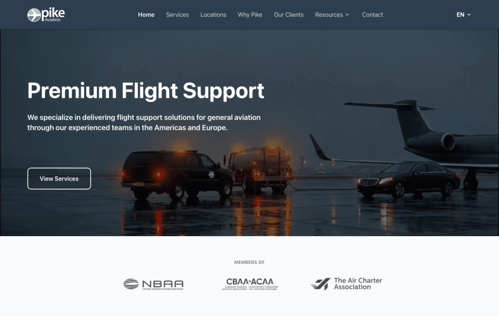 pike-aviation.com homepage screenshot