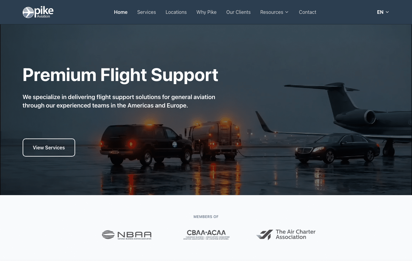 Screenshot preview of pike-aviation.com