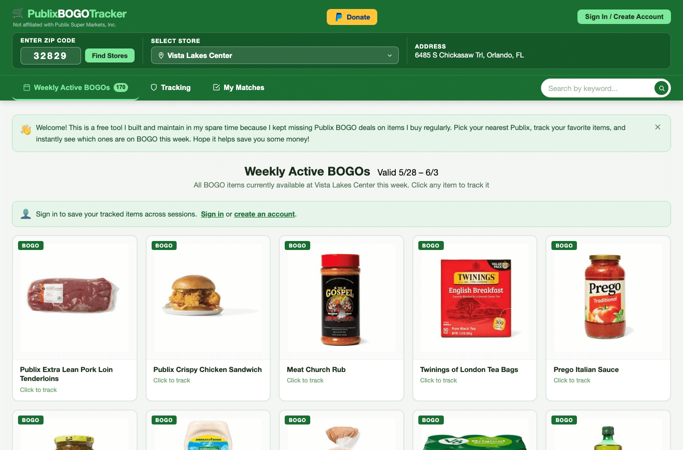 Screenshot preview of publixbogotracker.com