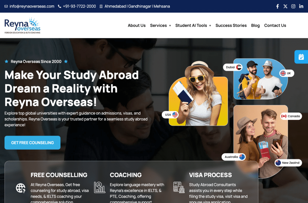 reynaoverseas.com homepage screenshot