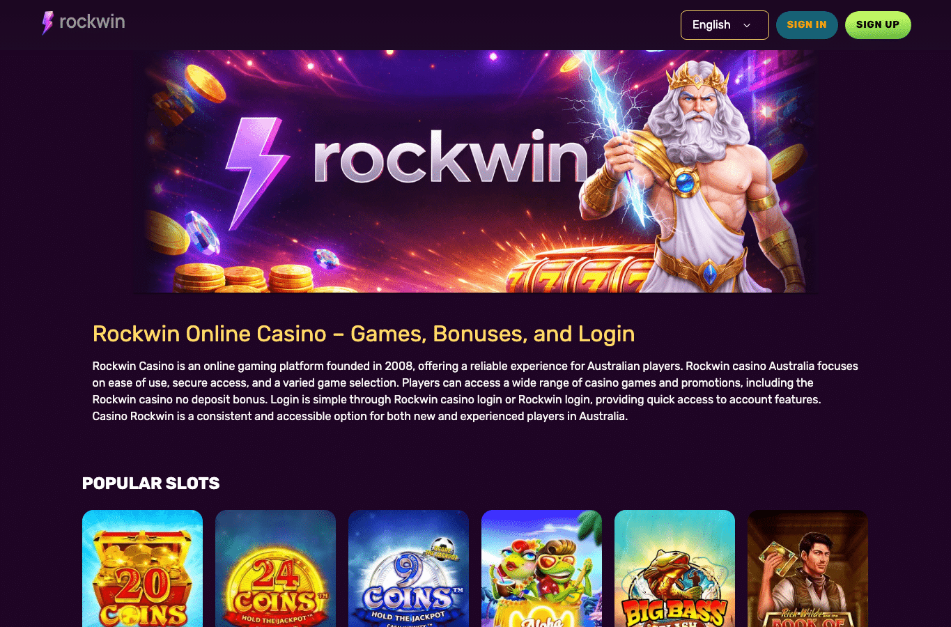 Screenshot preview of rockwin-casino-login.com