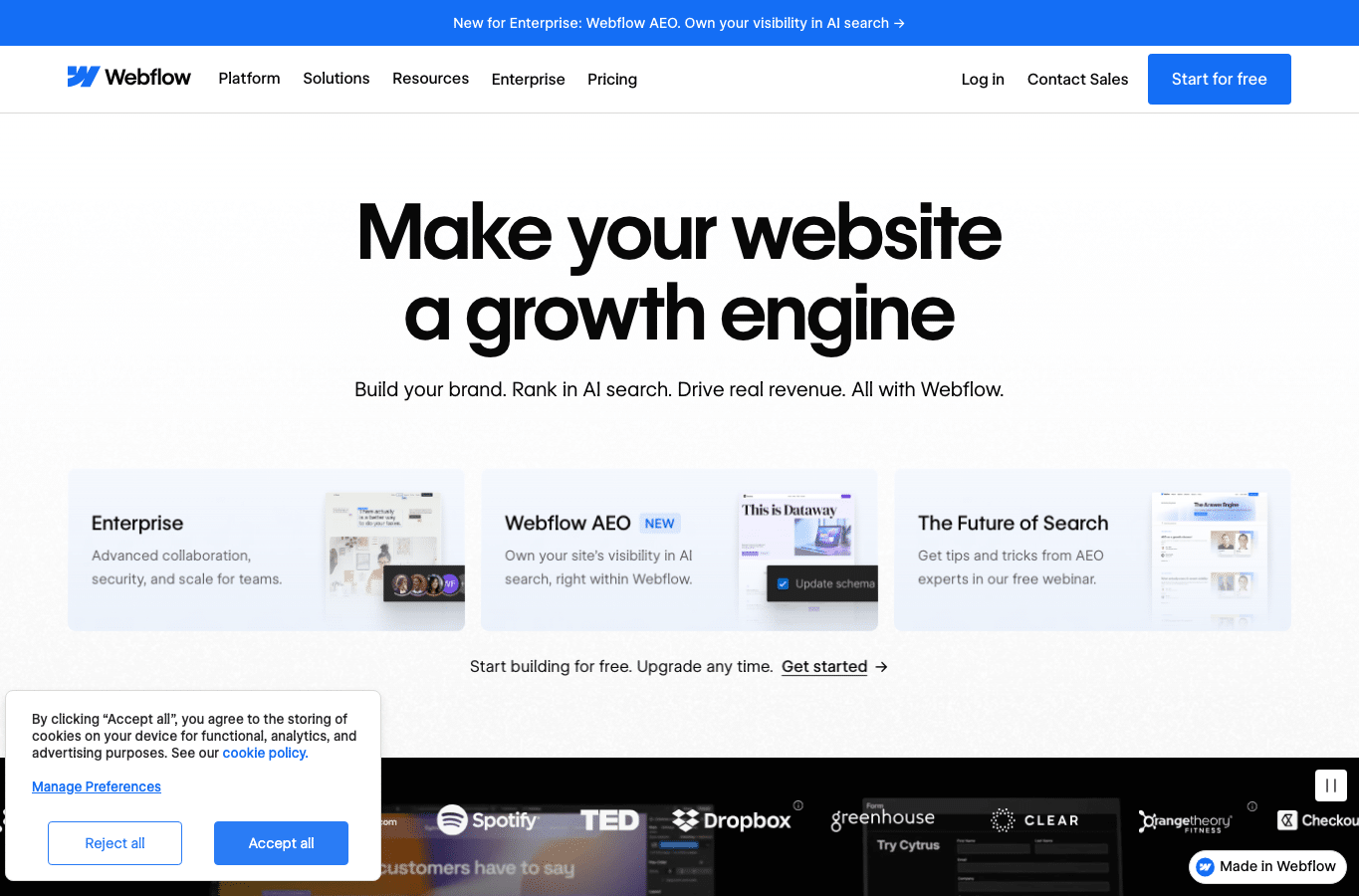 Screenshot preview of webflow.io