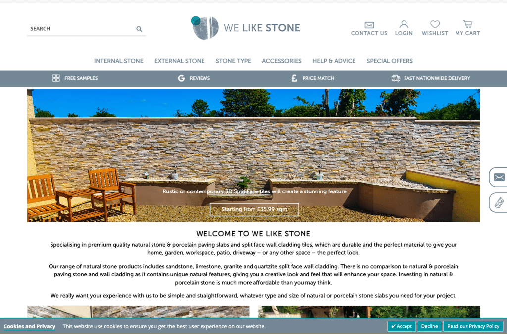 welikestone.co.uk homepage screenshot