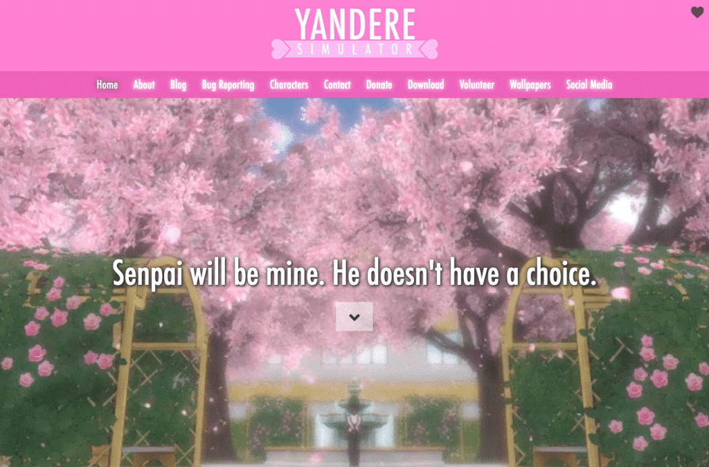 yanderesimulator.com homepage screenshot
