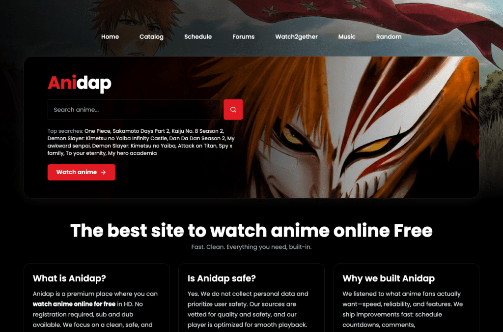anidap.se homepage screenshot