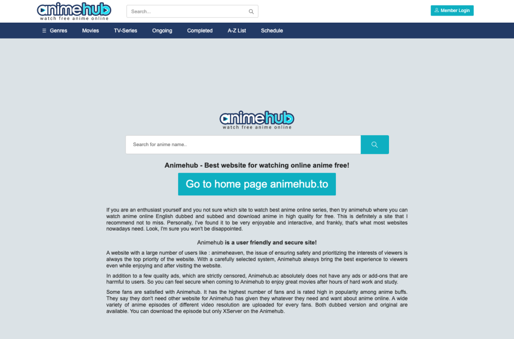 animehub.ac homepage screenshot