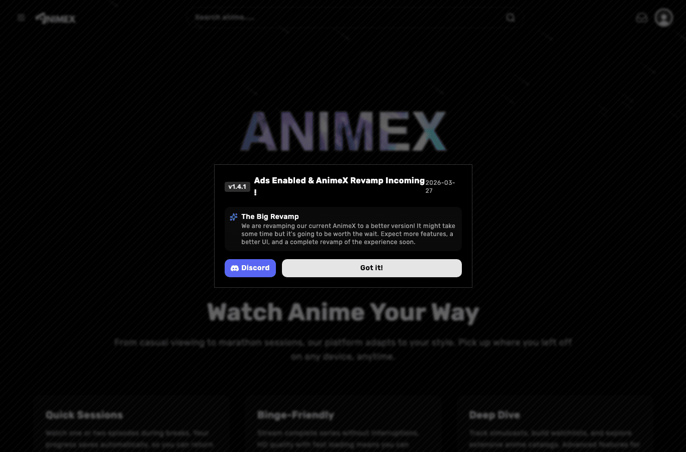 Screenshot preview of animex.one