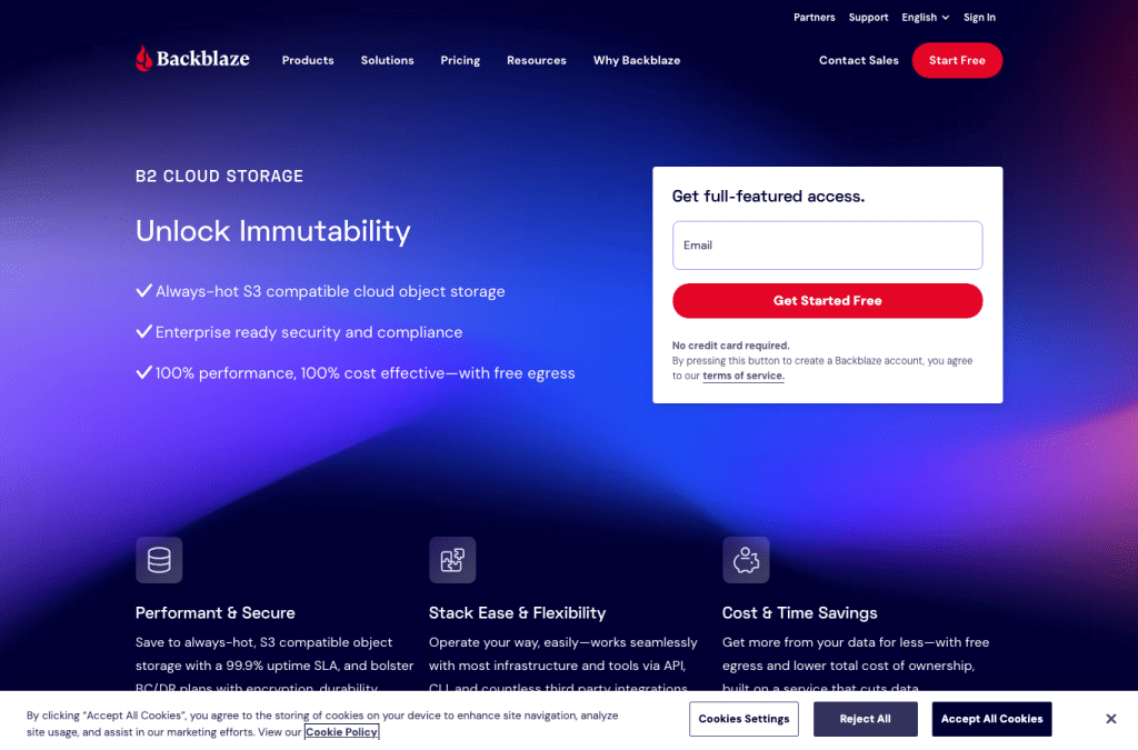 backblazeb2.com homepage screenshot