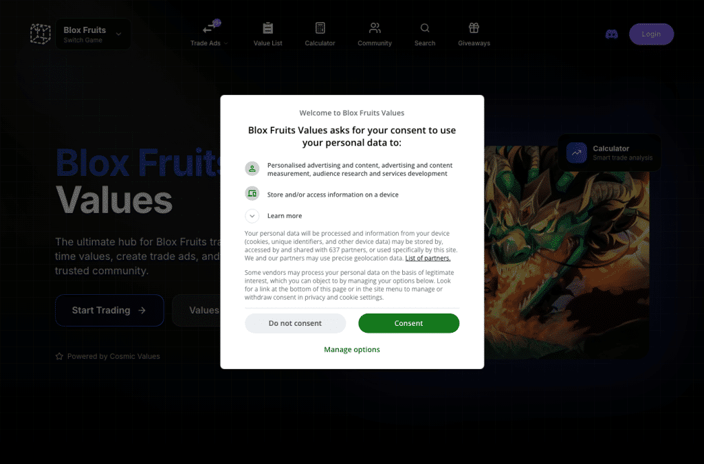 bloxfruitsvalues.com homepage screenshot