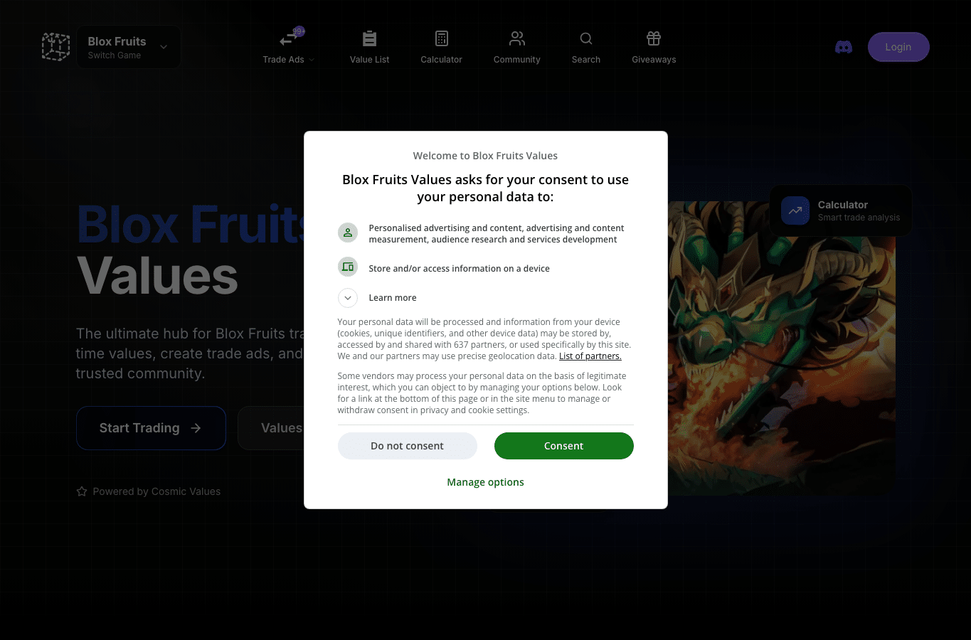 Screenshot preview of bloxfruitsvalues.com