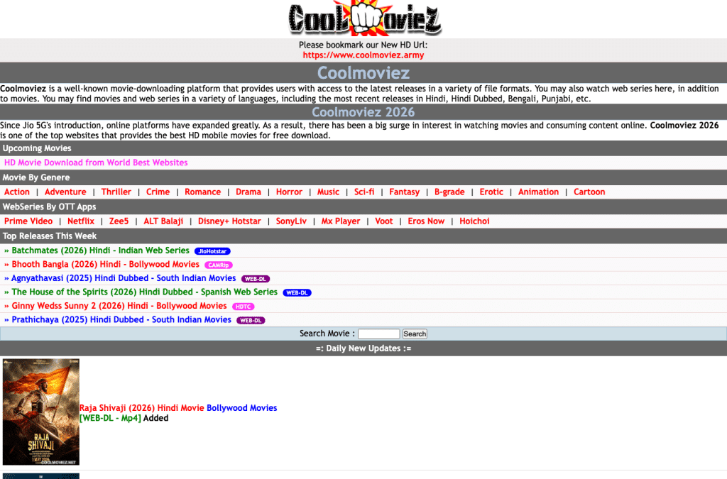 coolmoviez.vu homepage screenshot