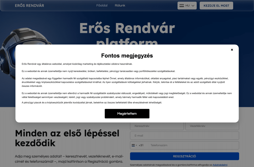erosrendvar-hu.com homepage screenshot
