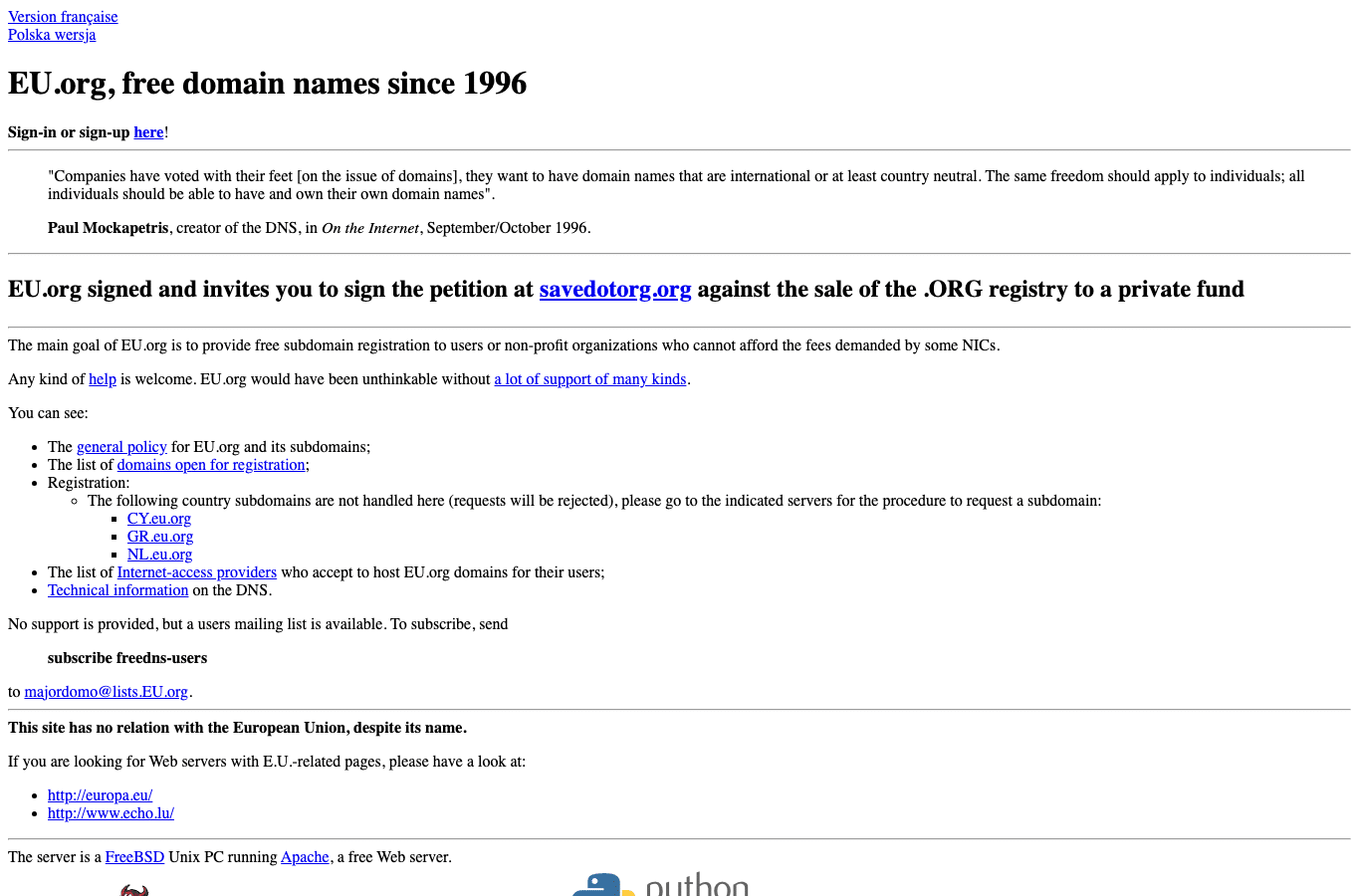 Screenshot preview of eu.org