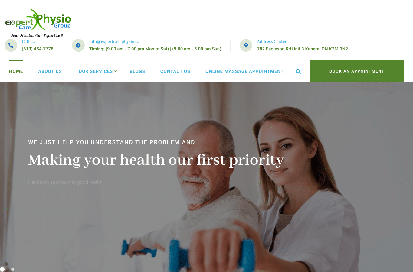 Screenshot preview of expertcarephysio.ca