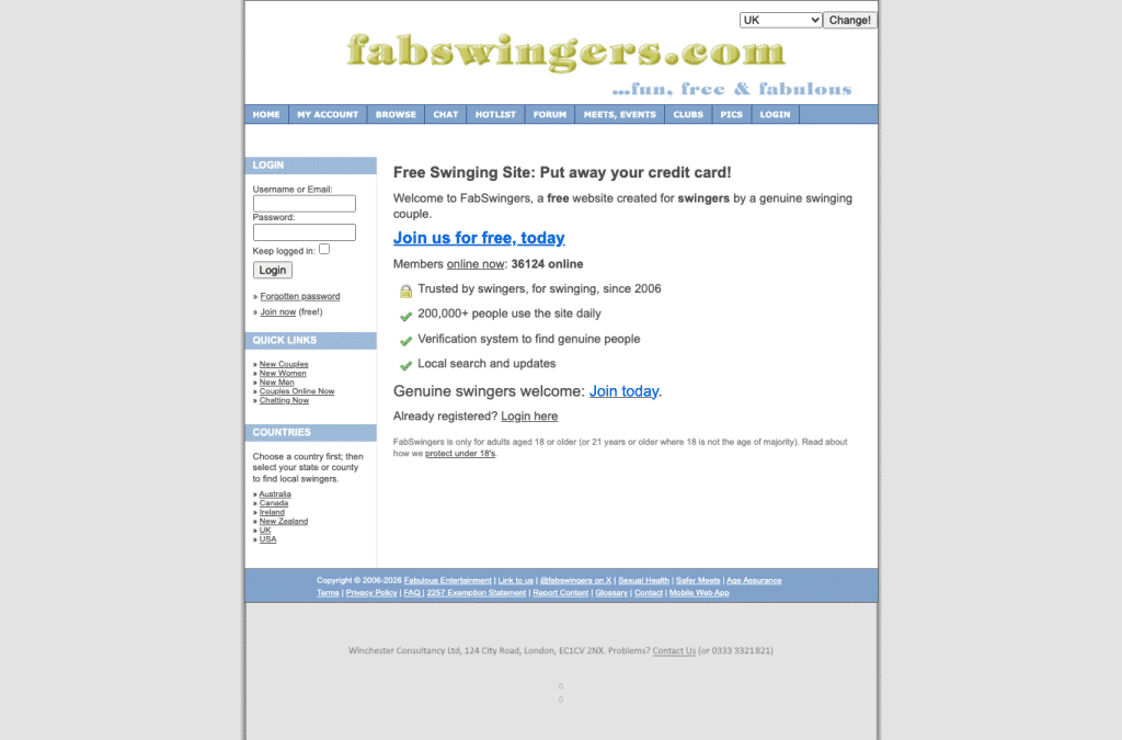 fabswingers.com homepage screenshot