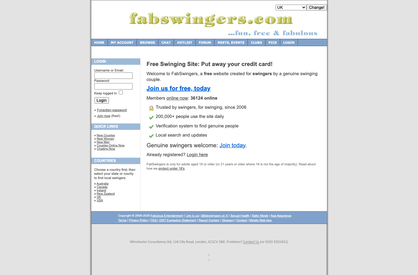 Screenshot preview of fabswingers.com
