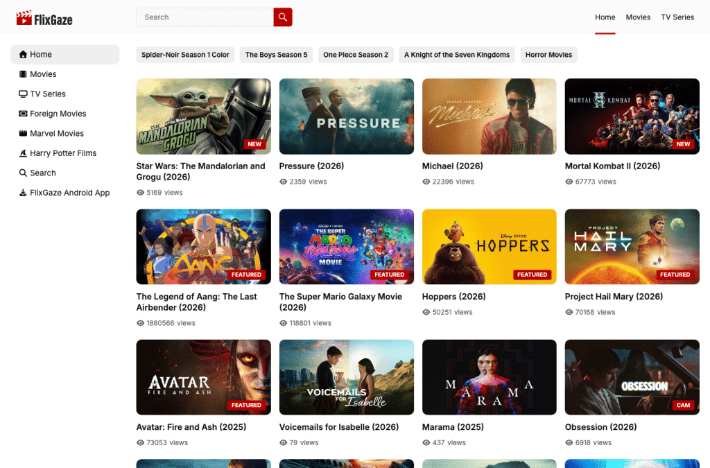 flixgaze.com homepage screenshot