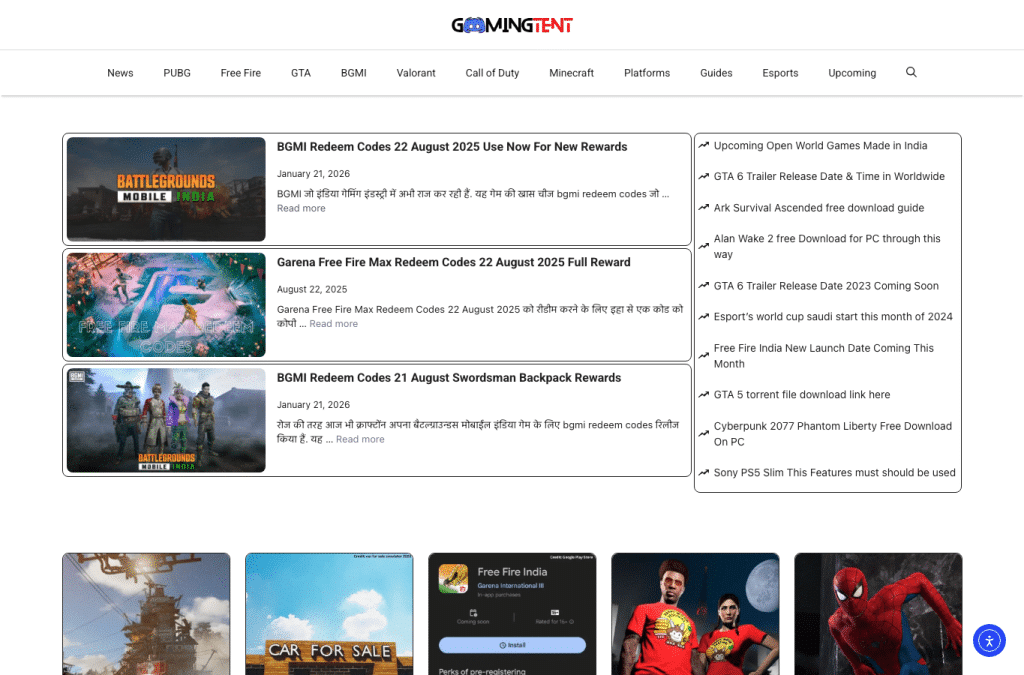 gamingtent.com homepage screenshot