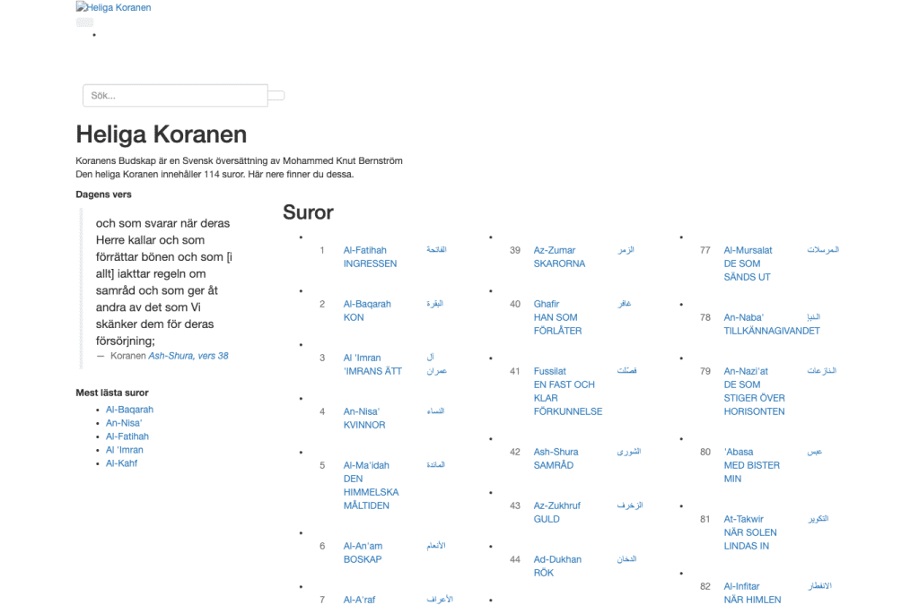 heliga-koranen.se homepage screenshot