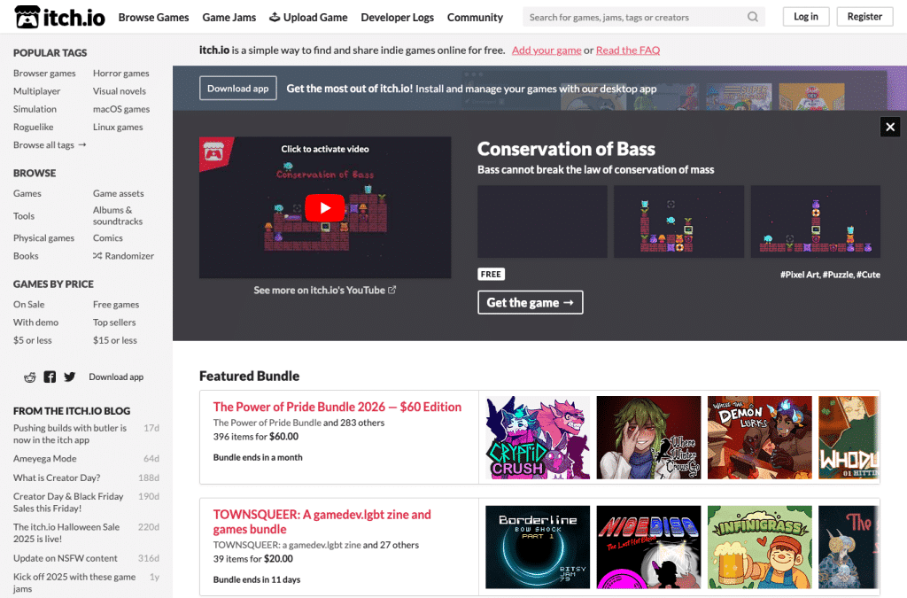 itch.io homepage screenshot