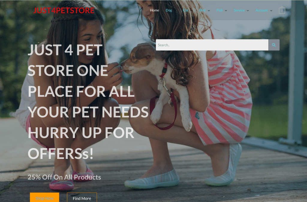 just4petstore.com homepage screenshot