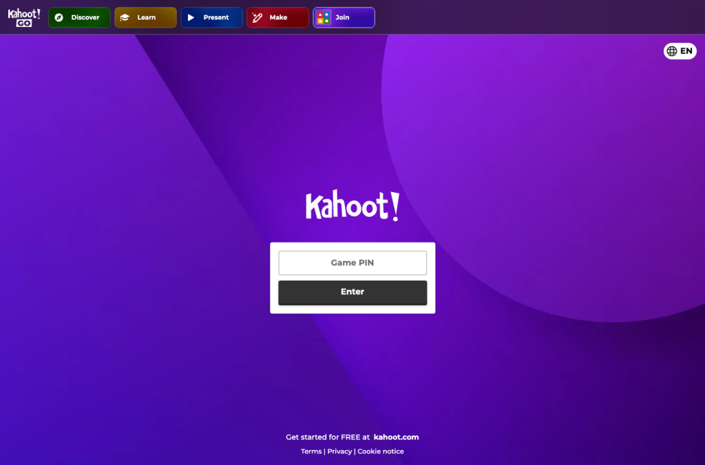 kahoot.it homepage screenshot