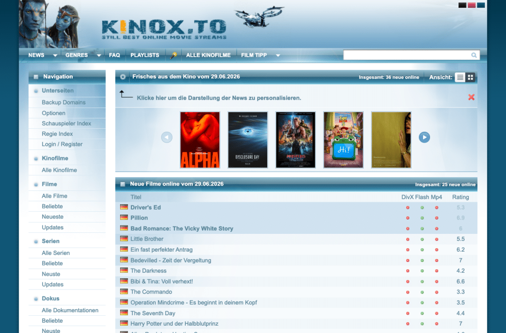 kinox.to homepage screenshot