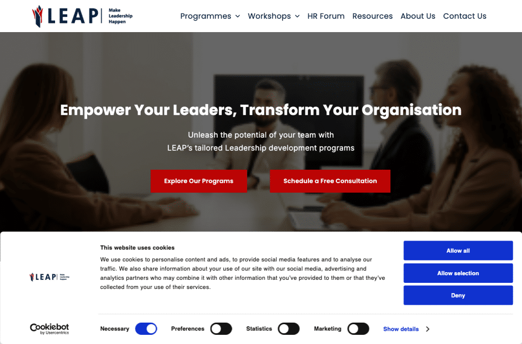 leapleadership.ie homepage screenshot