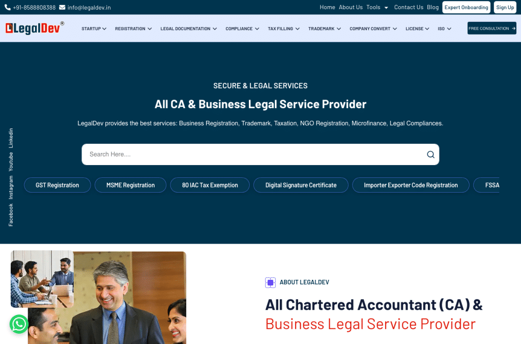legaldev.in homepage screenshot