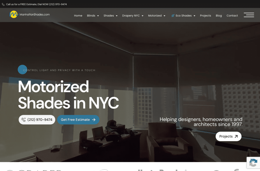 manhattanshades.com homepage screenshot