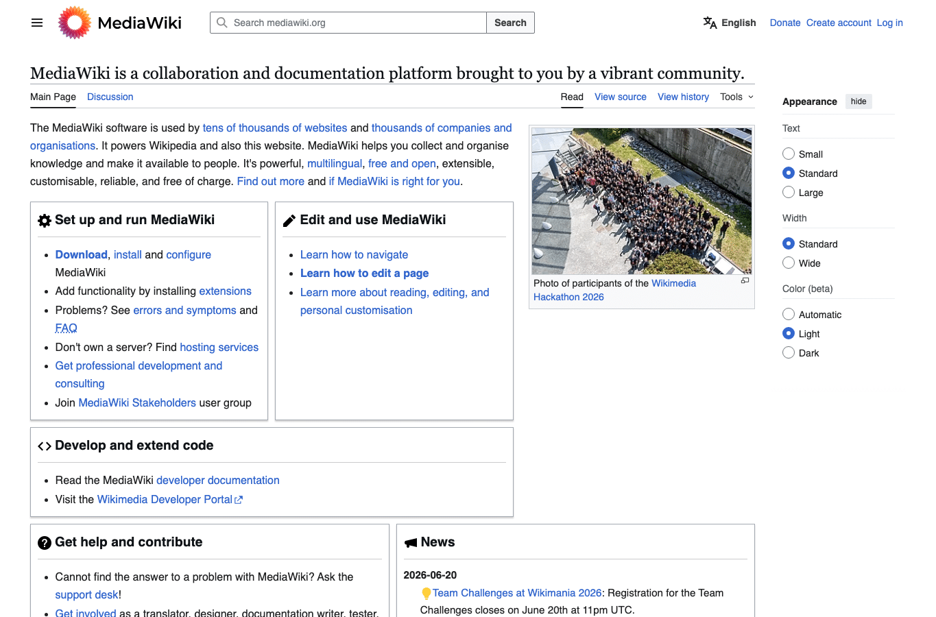 Screenshot preview of mediawiki.org