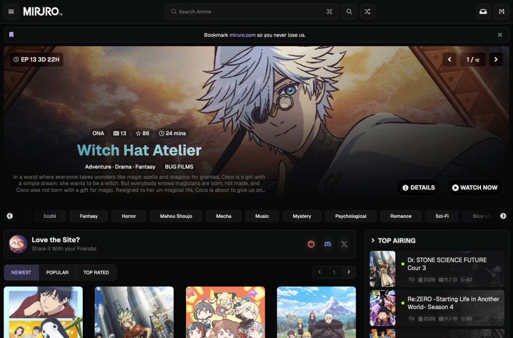 miruro.ru homepage screenshot