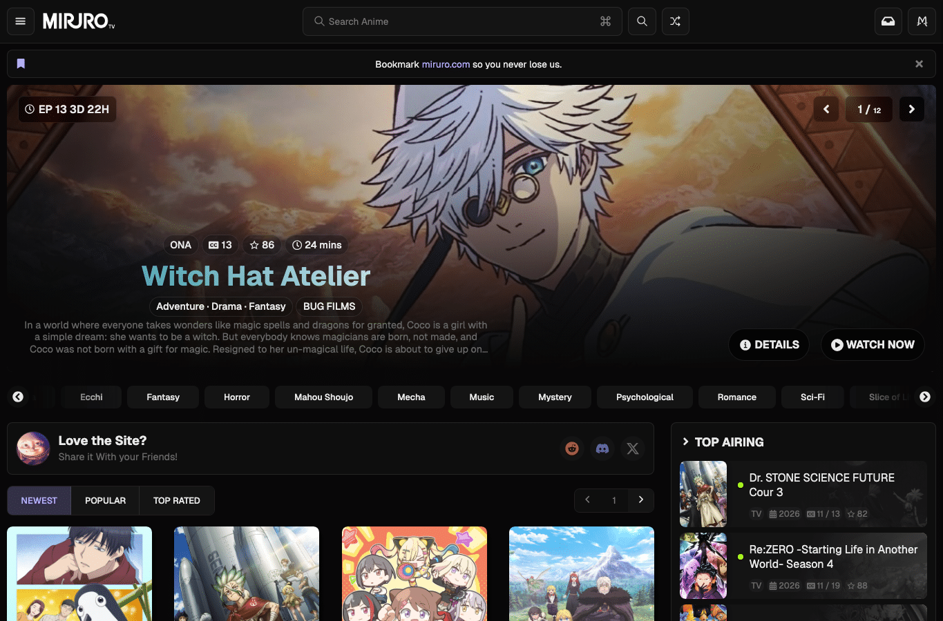 Screenshot preview of miruro.ru